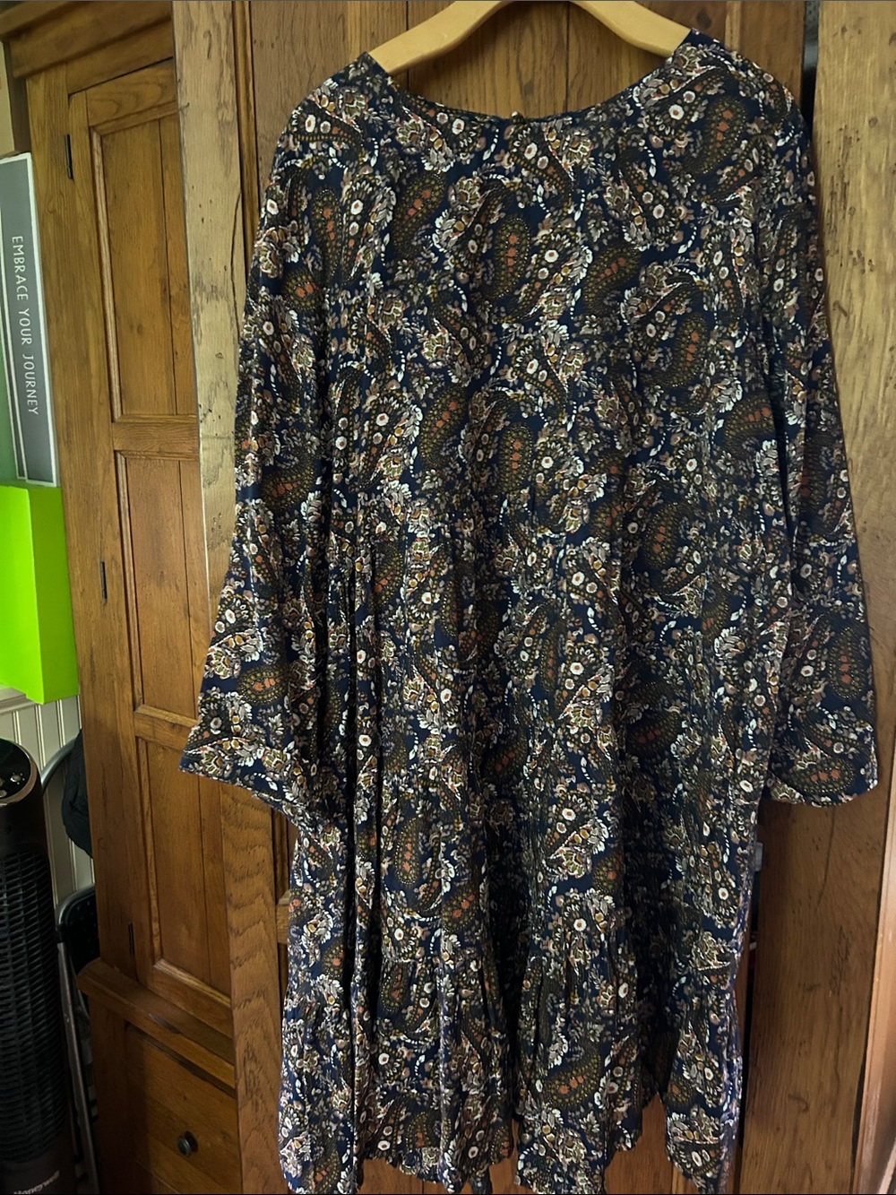 NATURAL LIFE Navy Paisley Print Tiered Dress with Rust and Cream Accents